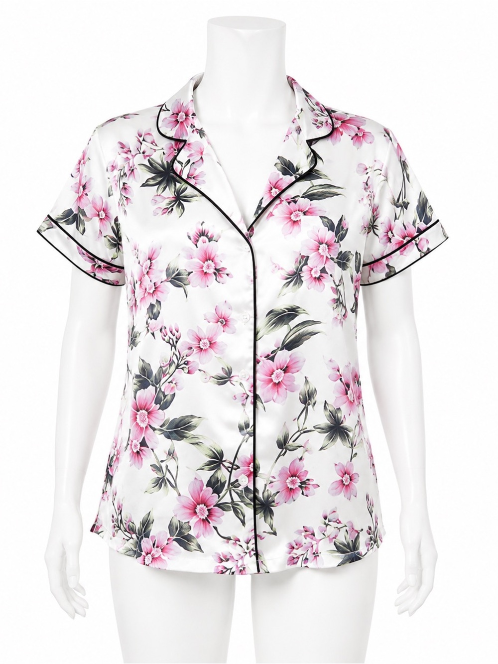 NWT Victoria's Secret Satin Sleep Shirt Button Front Floral Pink Small